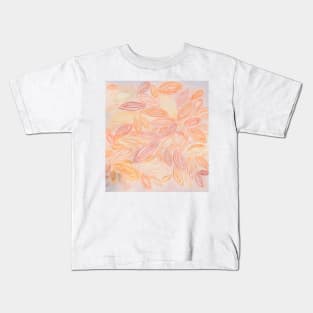 Watercolor leaves, autumn fall, in pale light pastel terra cotta beige orange peach tan yellow Kids T-Shirt